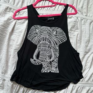 Black tank with white elephant detailing